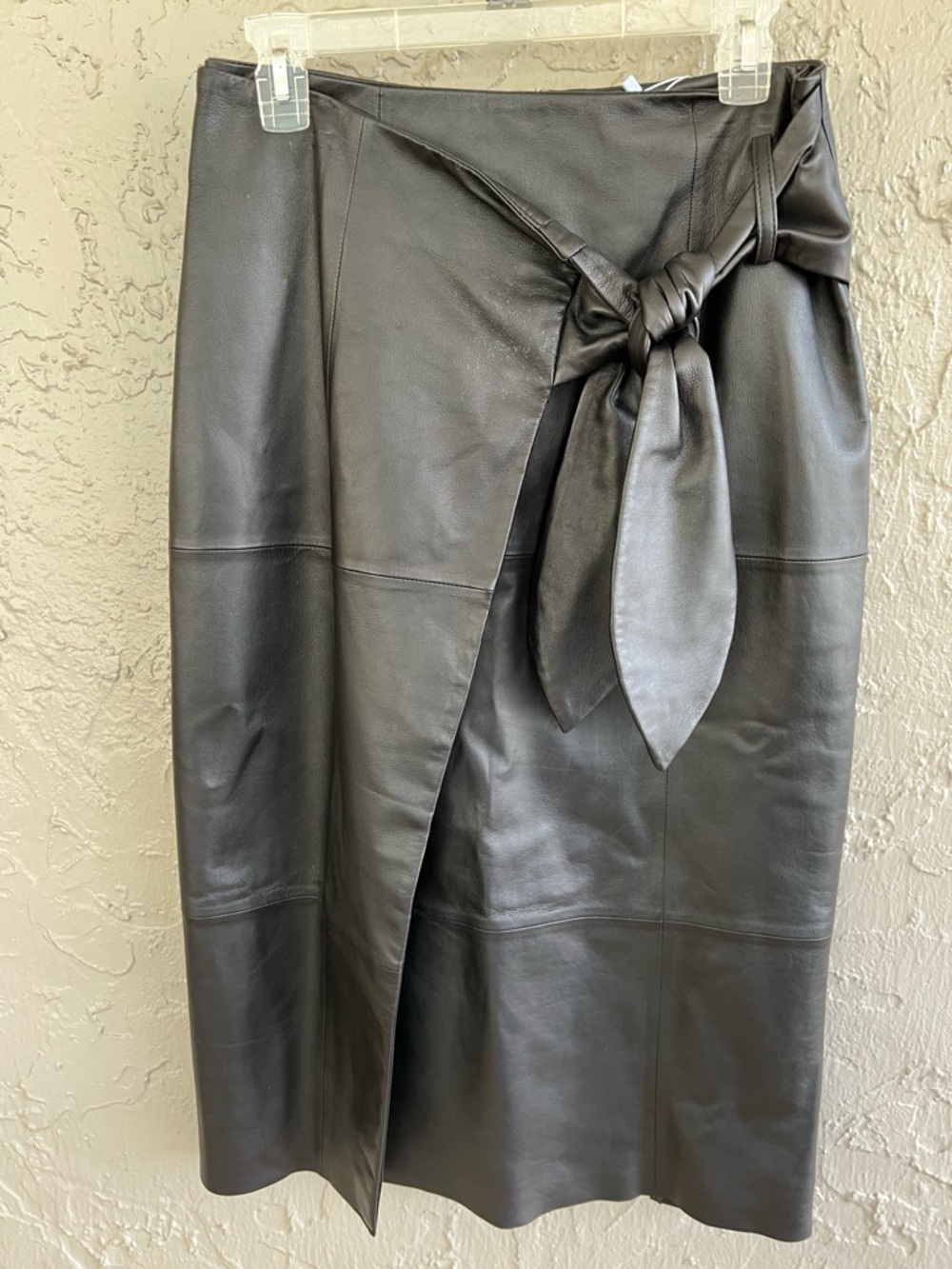 ANTONIO MELANI Black Faux Leather Wrap Pencil Skirt with Tie - Picture 2 of 13